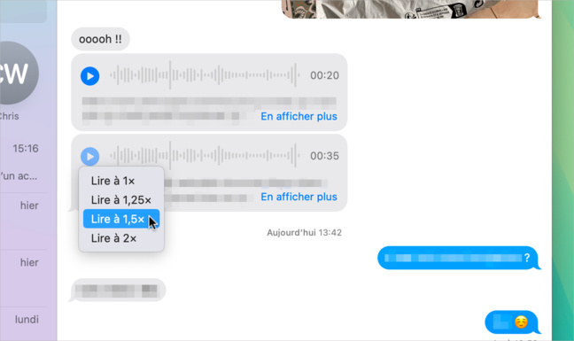 Messages • Changez la vitesse de lecture des messages audio sur iPhone ou sur Mac