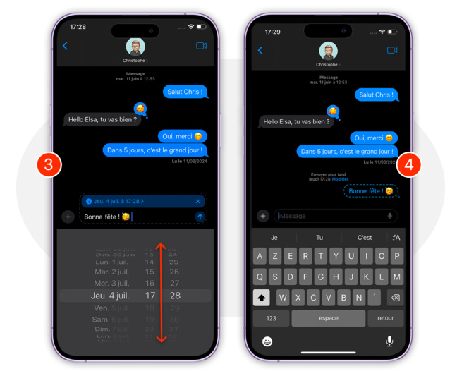 iOS 18 • Comment programmer un message pour un envoi en différé