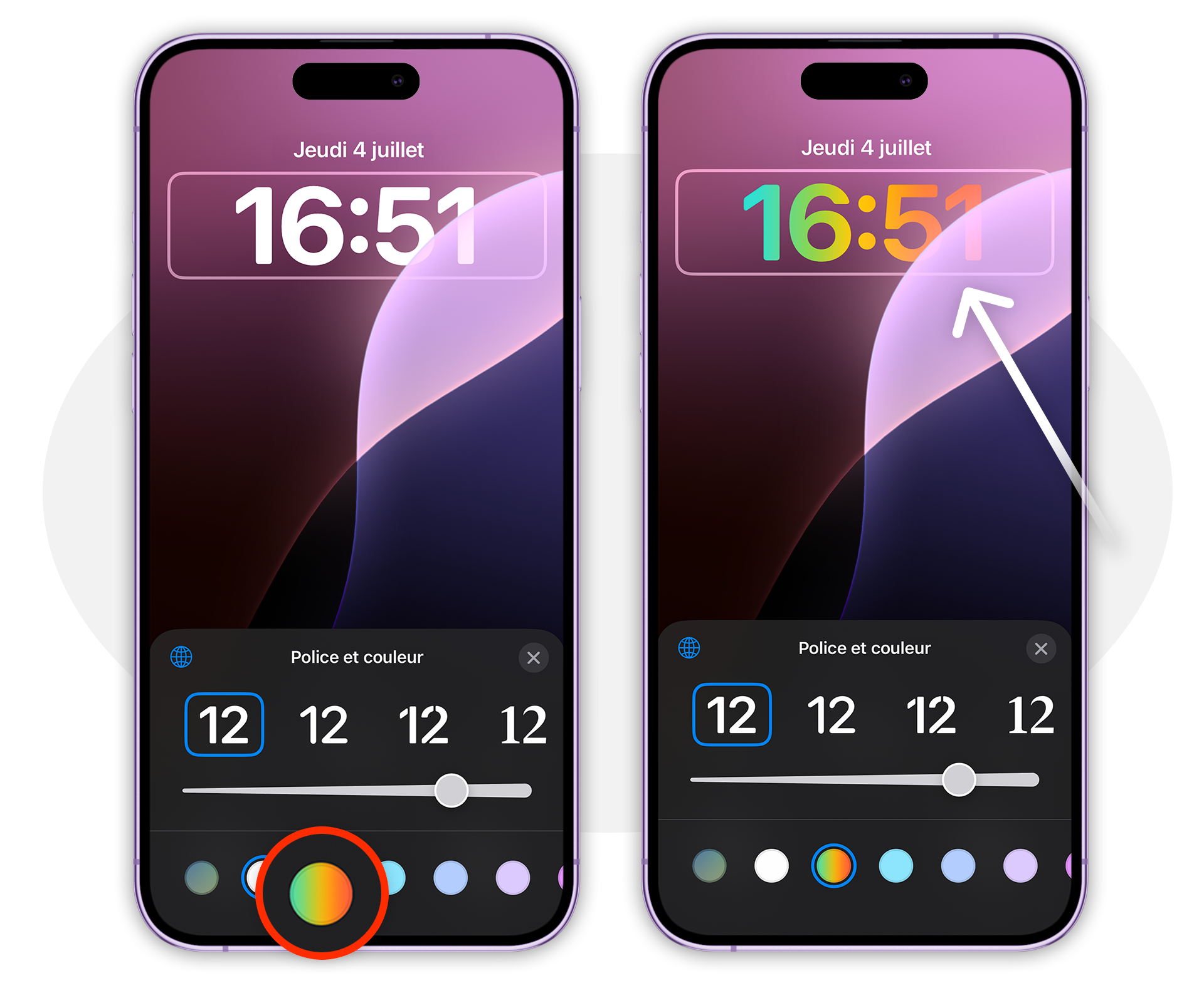 iOS 18 • Affichez l’heure en dégradé arc-en-ciel sur l’écran verrouillé
